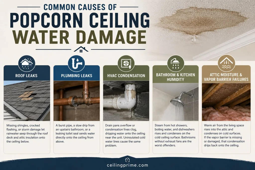 Common causes of popcorn ceiling damage