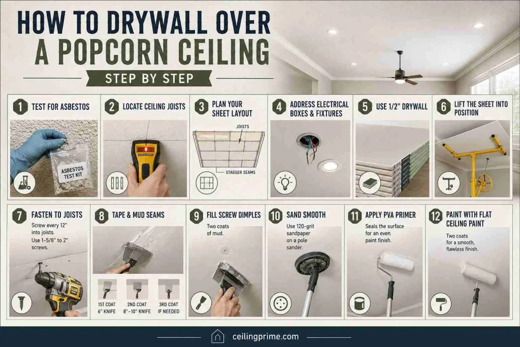 How to drywall over popcorn ceiling