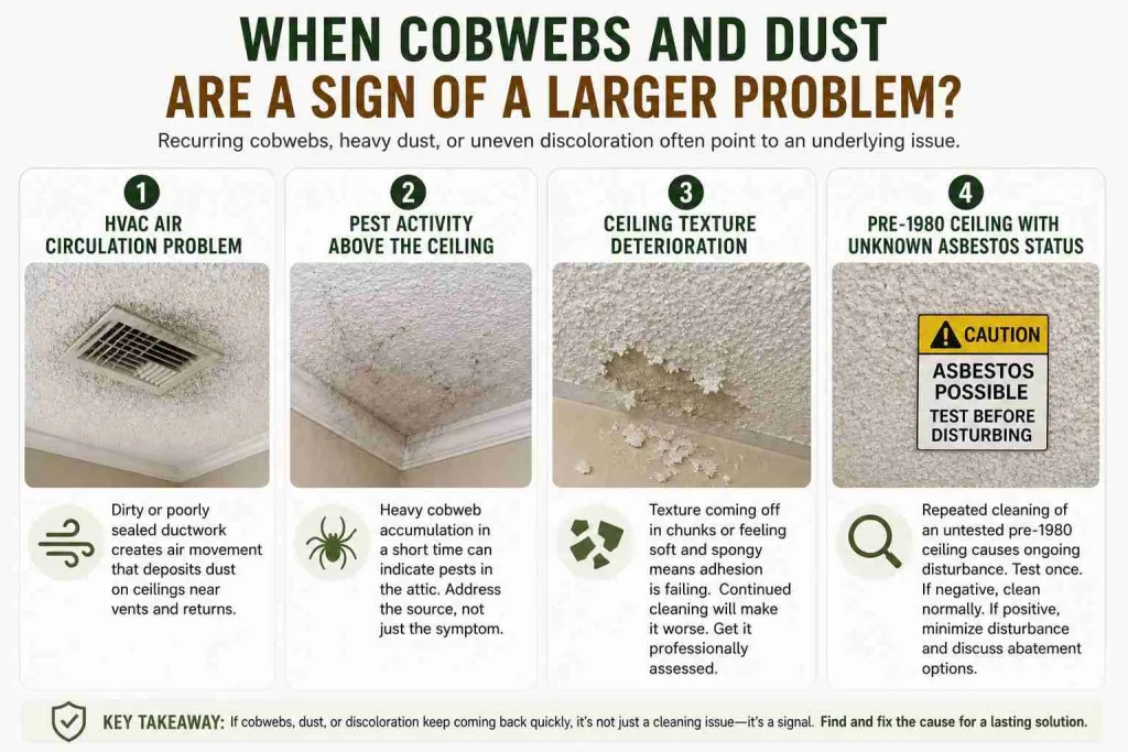 Identify hidden home issues by recognizing recurring dust, pests, failing textures, or potential asbestos risks today.
