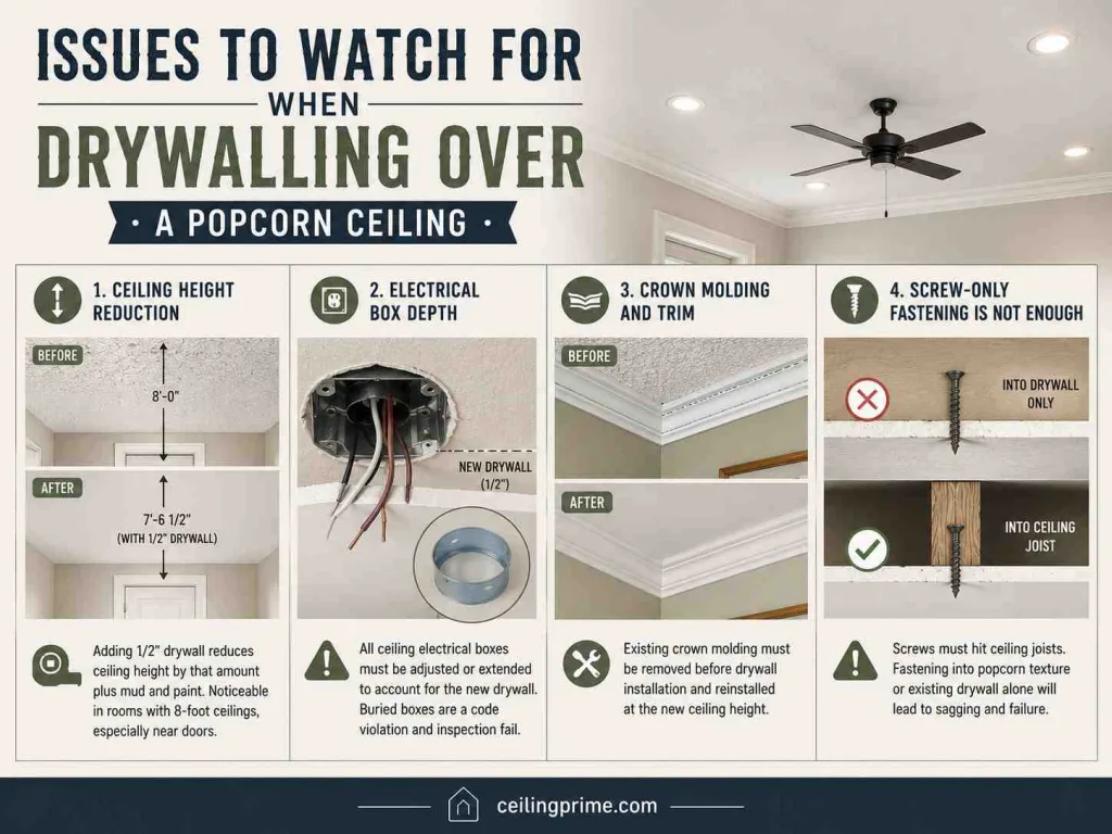 Issues to watch for when drywalling over popcorn ceiling