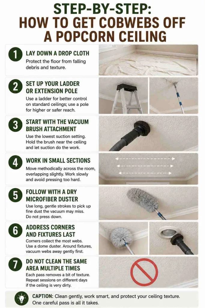 Master the art of cleaning popcorn ceilings safely with this easy, seven-step professional maintenance guide.