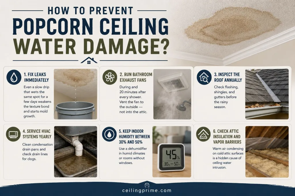 Preventing popcorn ceiling water damage