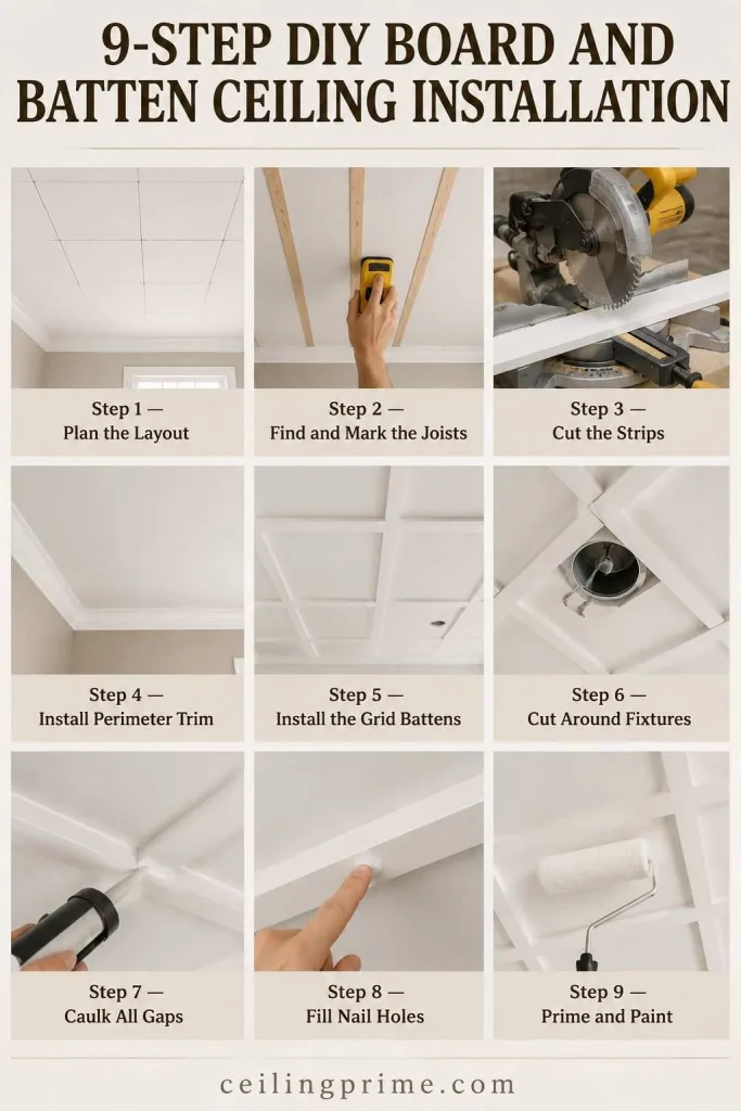 Step DIY Board and Batten Ceiling Installation