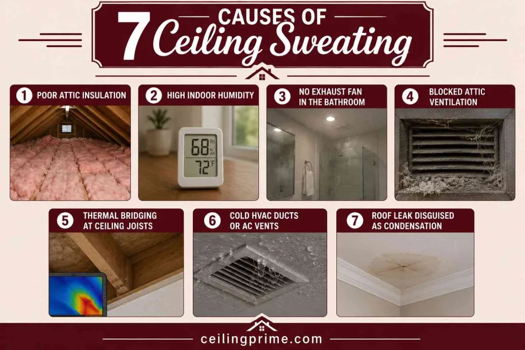 Wondering why is my ceiling sweating? Uncover seven common causes from insulation to humidity.