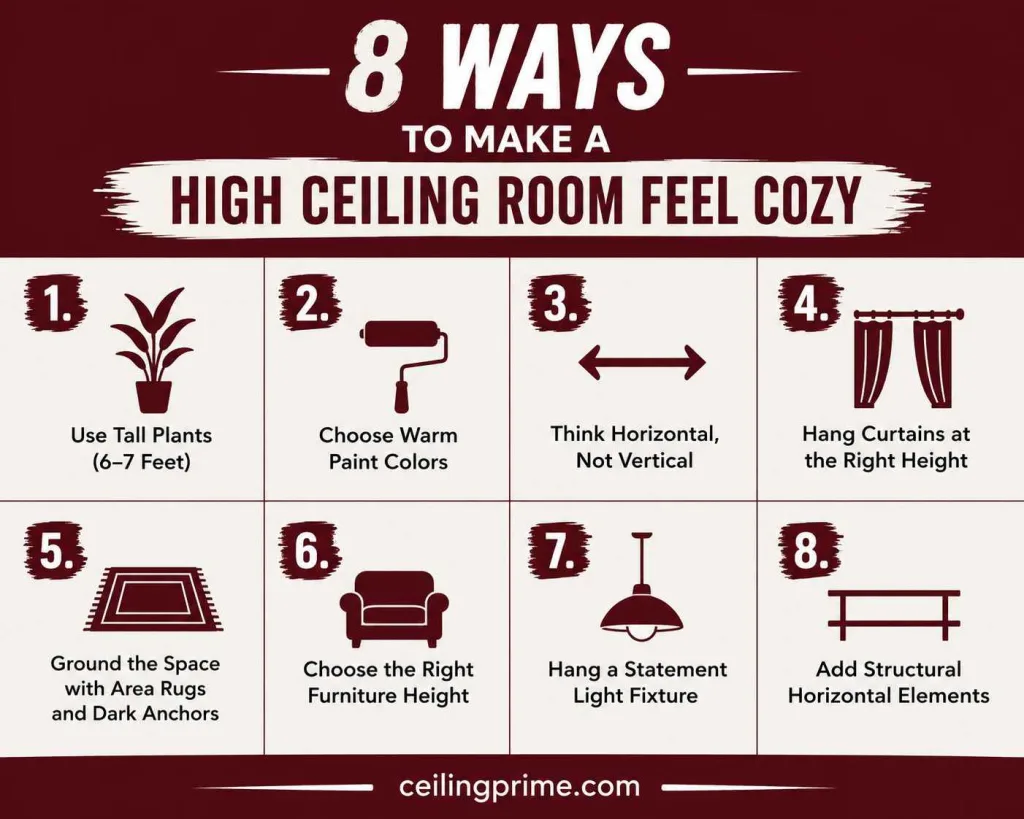 Cozy decorating ideas for a room with a high ceiling