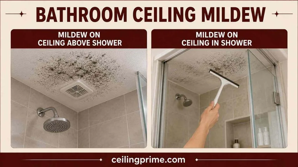 Identifying high-moisture zones prone to mildew on ceiling in bathrooms.