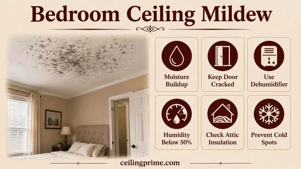 Prevent mildew on ceiling by controlling bedroom moisture and air circulation.