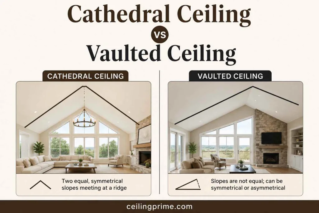 Compare Cathedral Ceiling vs Vaulted Ceiling styles to learn what is cathedral ceiling design.