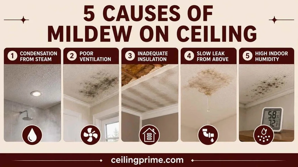 Understanding the five primary causes of mildew on ceiling surfaces.
