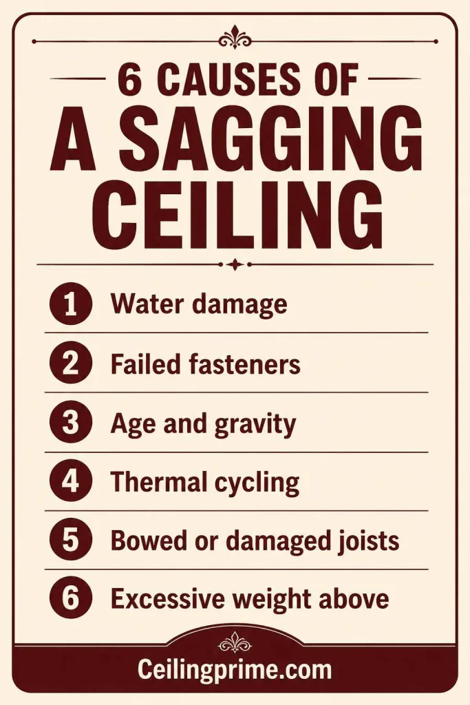 Identify common causes before learning how to fix a sagging ceiling in your home properly.