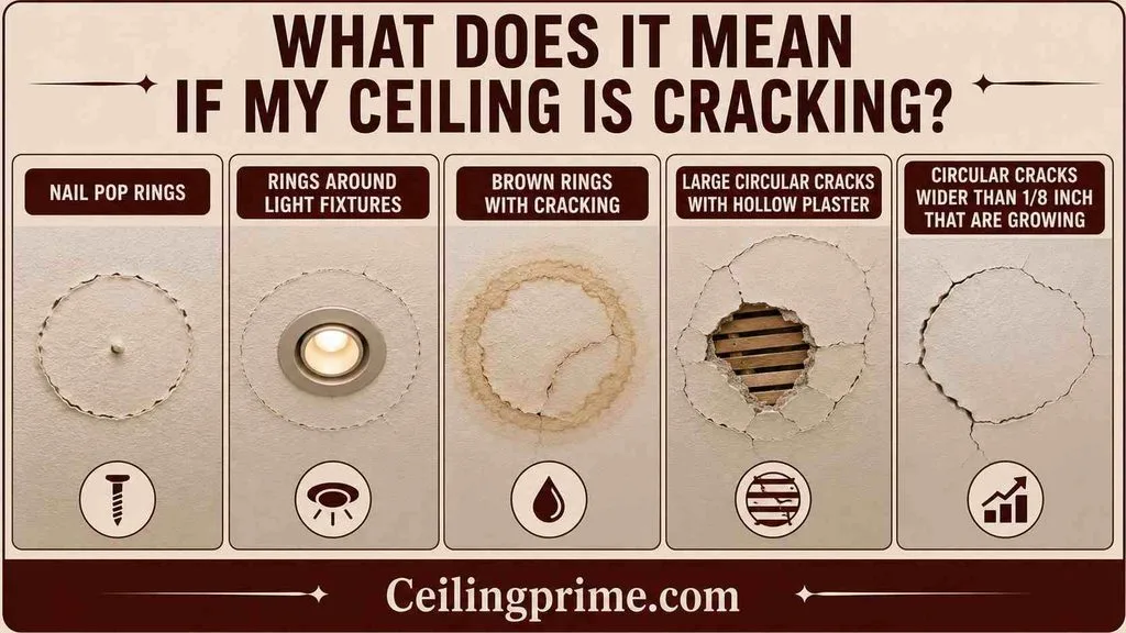 Recognize key warning signs like hollow plaster and growing rings indicating circular cracks in ceiling.
