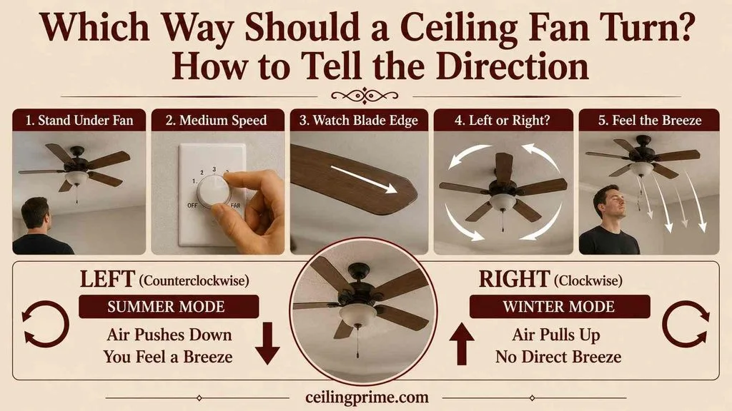Check this guide to determine which way should a ceiling fan turn in the summer for comfort.