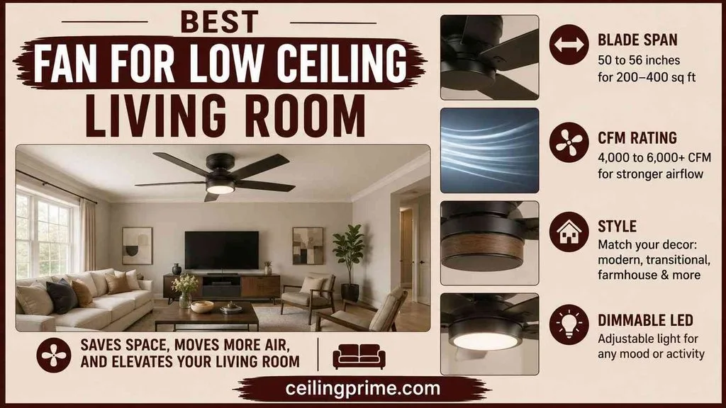 Discover features to consider when picking an ideal ceiling fan for low ceiling living rooms.