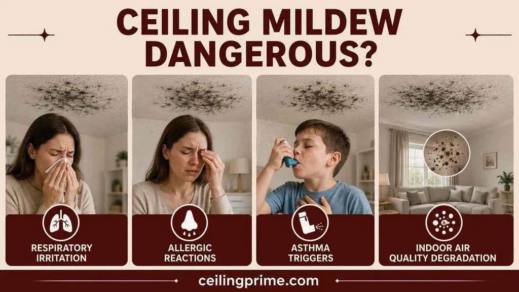 Health risks associated with untreated mildew on ceiling space environments.