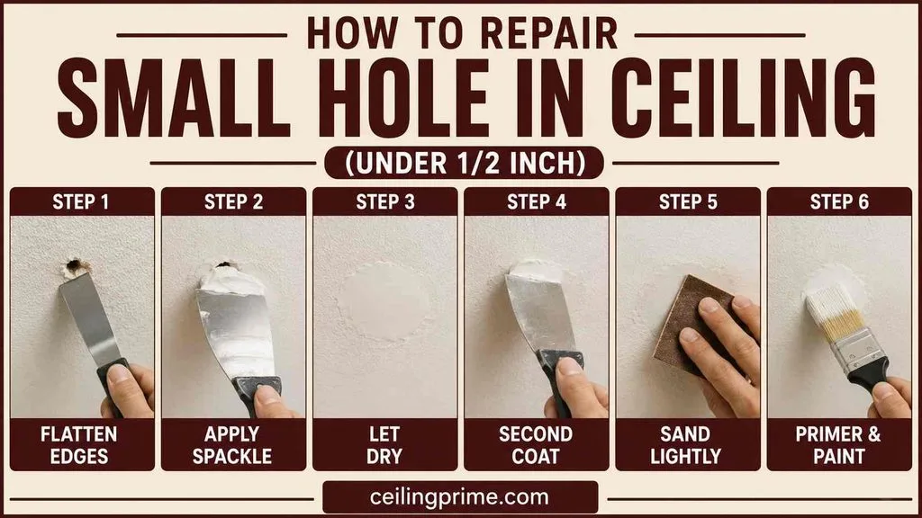Learn how to repair hole in ceiling surfaces under half an inch using quick-drying spackle.