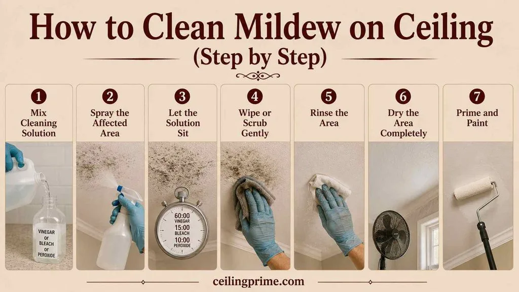 Step-by-step guide to remove mildew on ceiling areas safely.