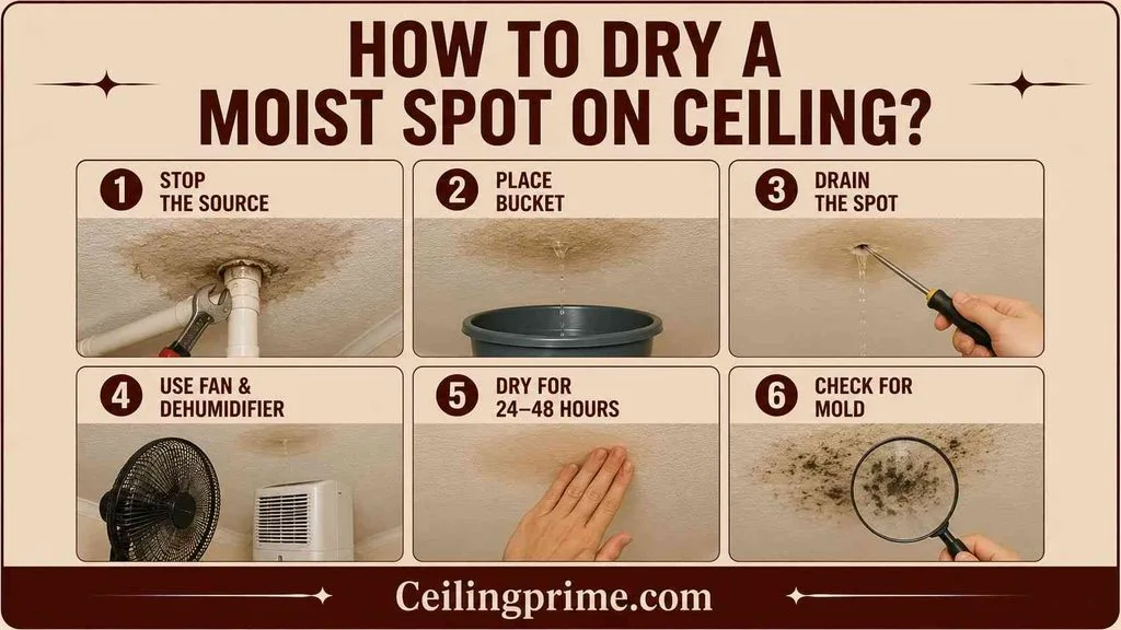 Follow these critical emergency steps to dry out sudden moisture spots on ceiling structures.