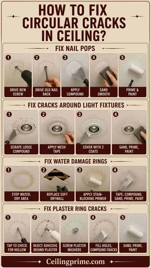Follow simple step-by-step methods to effectively repair circular cracks in ceiling surfaces.