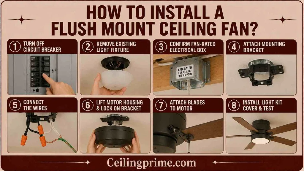 Learn step-by-step instructions to safely install a flush mount ceiling fan for low ceiling spaces.
