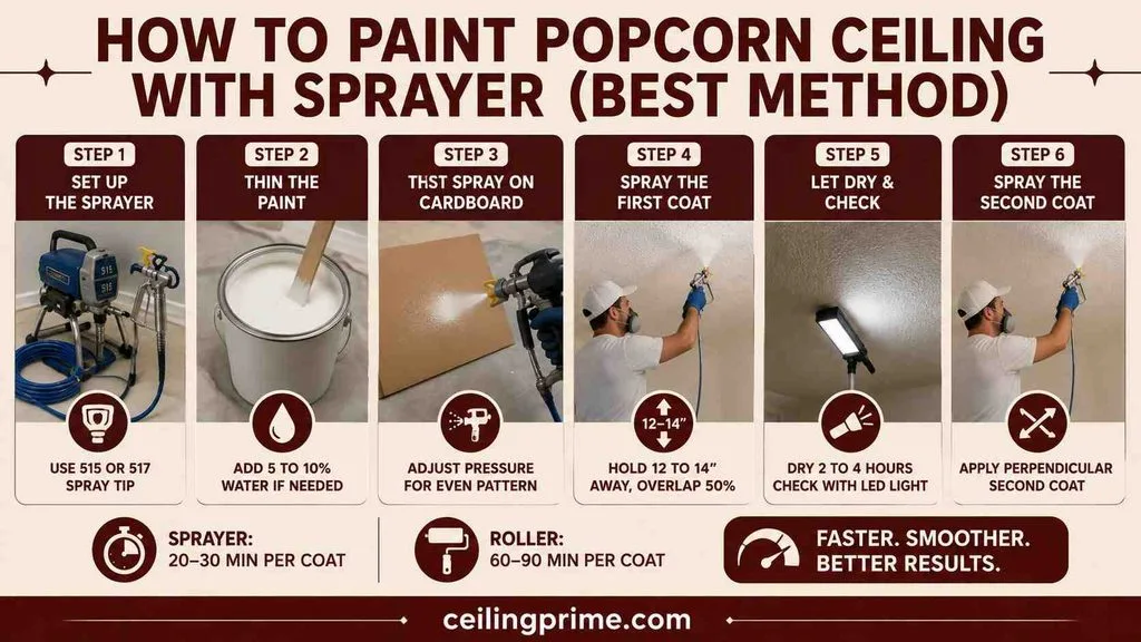 Master how to paint popcorn ceiling efficiently using a sprayer for quick, seamless overhead coverage.