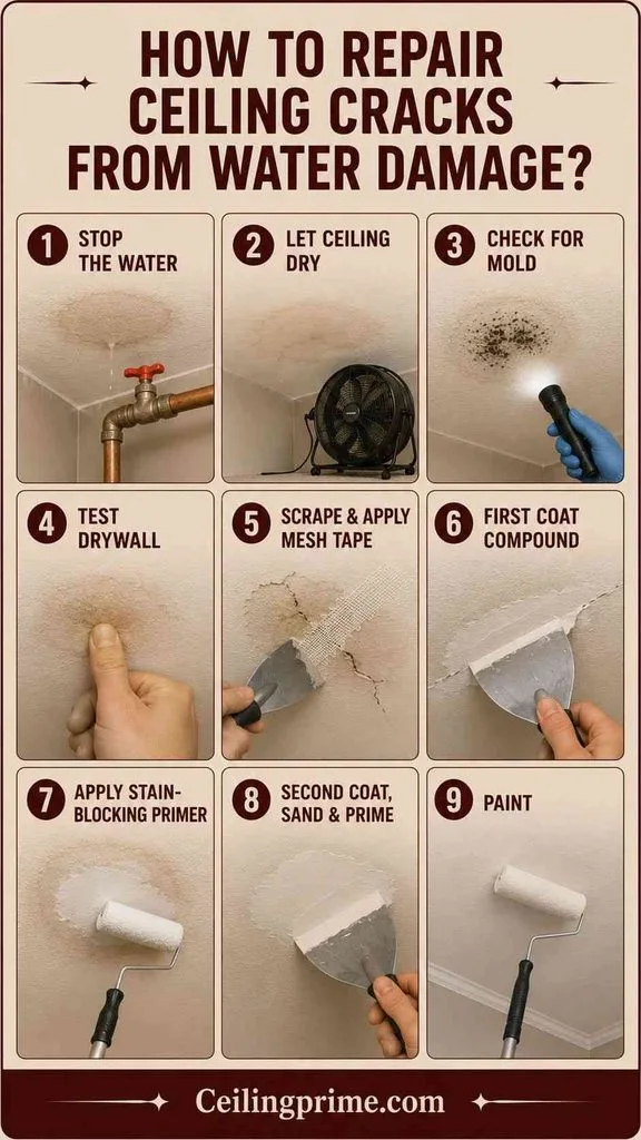 Follow this detailed guide on how to repair ceiling cracks caused by unexpected water damage.