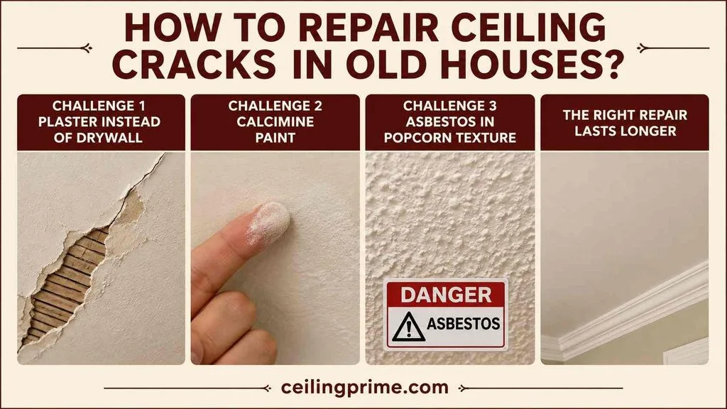 Discover how to repair ceiling cracks in older homes by handling plaster, calcimine, and asbestos.