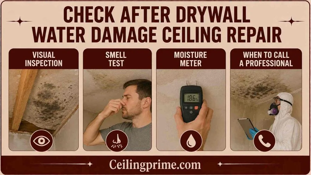 Perform a thorough mold check to ensure safety after any drywall water damage ceiling repair.