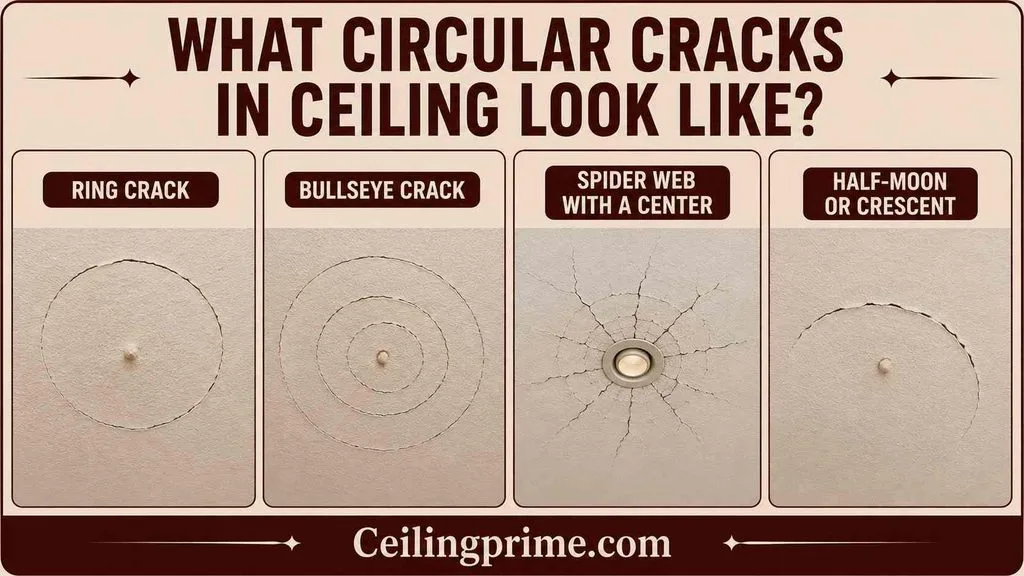 Identify common pattern shapes ranging from ring and bullseye patterns to circular cracks in ceiling.