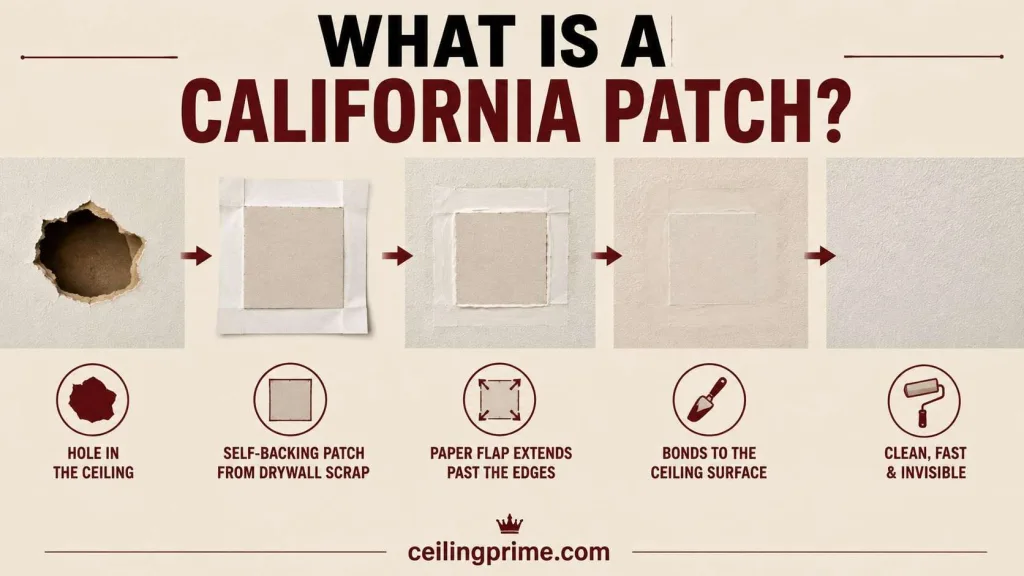 Learn how to patch a hole in the ceiling using a self-backing California drywall technique.