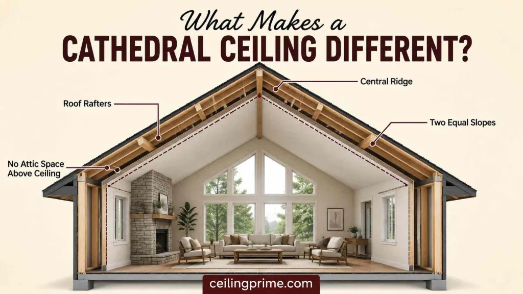Explore what is cathedral ceiling architecture featuring equal symmetrical slopes.