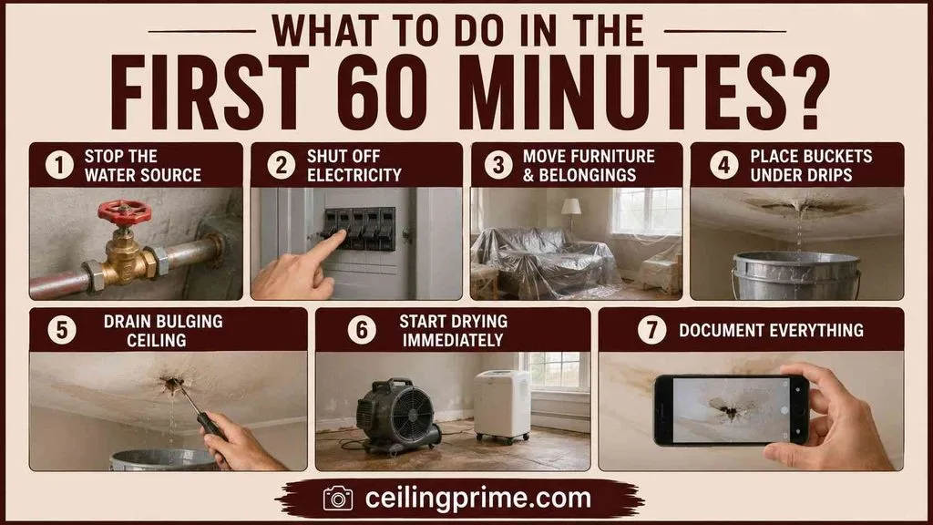 Take immediate emergency action to control drywall water damage ceiling leaks and limit structural damage.