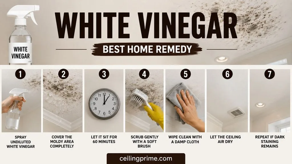 Simple home remedy for how to get rid of mold on bathroom ceiling using white vinegar.