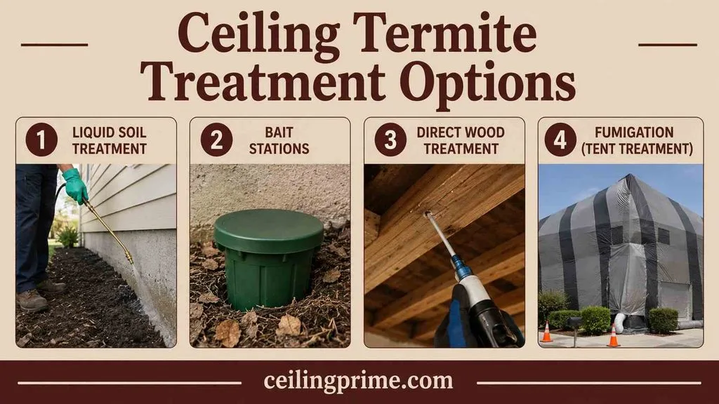 Explore effective solutions to treat termites in ceiling areas using liquid barriers, bait, or fumigation.