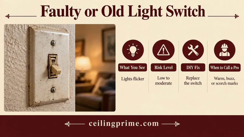 Fix a faulty or old light switch safely to stop annoying Lights Flickering in House problems.