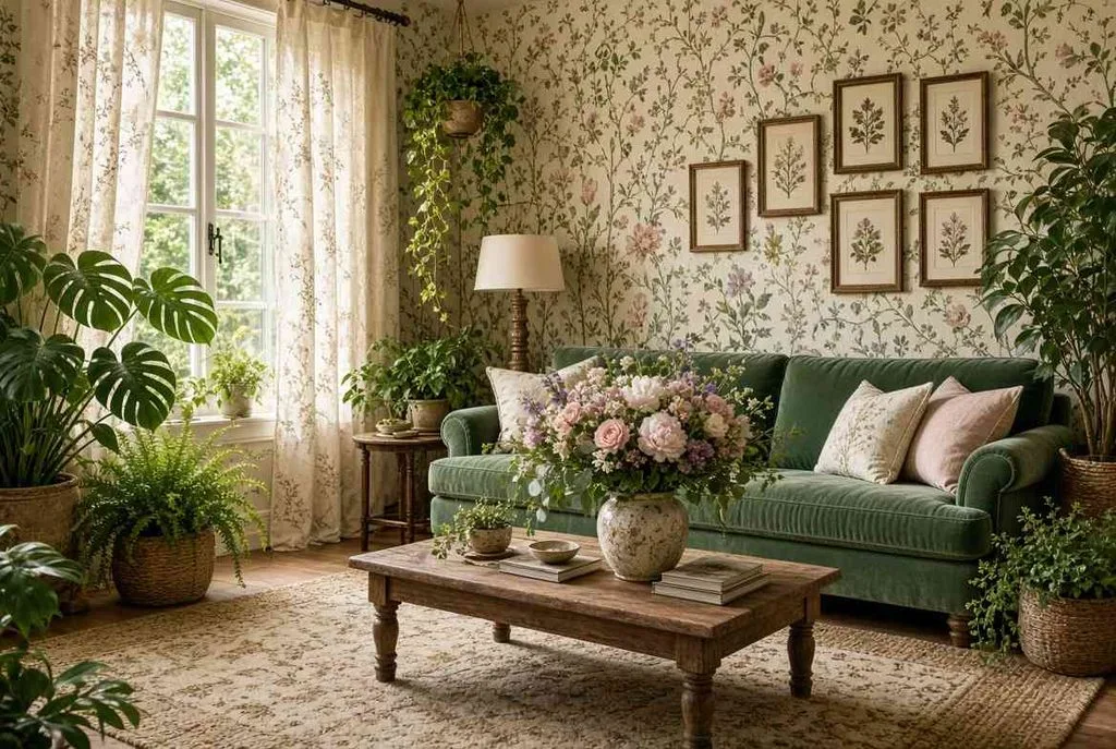 Enhance modern spaces using organic Floral and Botanical patterns for a cozy Wallpaper Ceiling design.