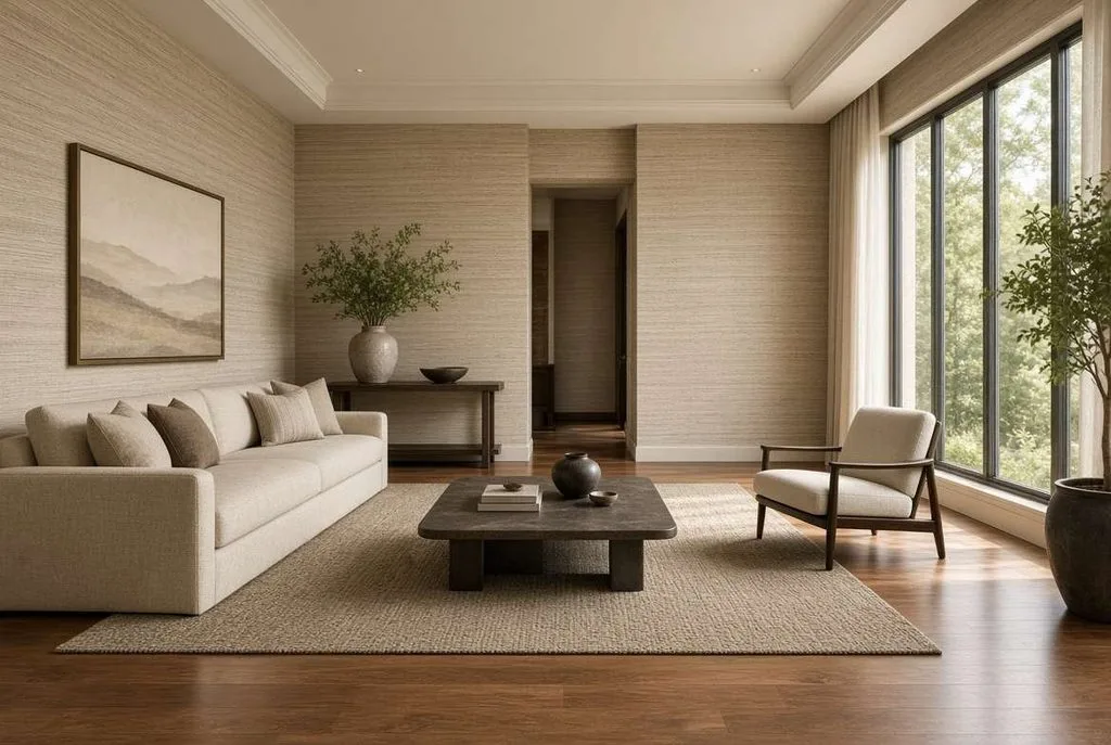 Add warm natural depth across rooms featuring sophisticated Grasscloth Texture for your Wallpaper Ceiling.