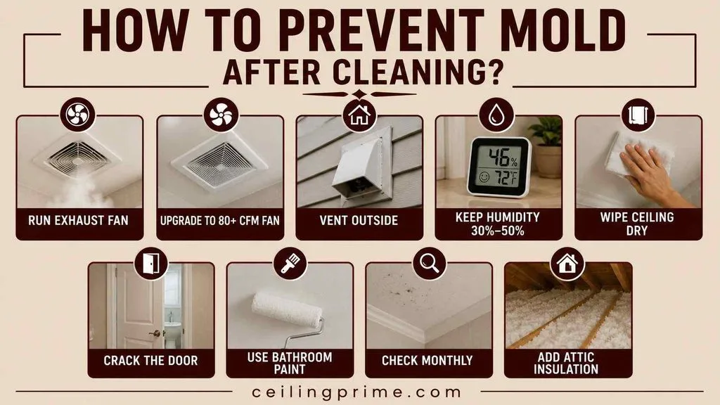 Prevent future growth after learning how to clean mold from bathroom ceiling spaces using ventilation.