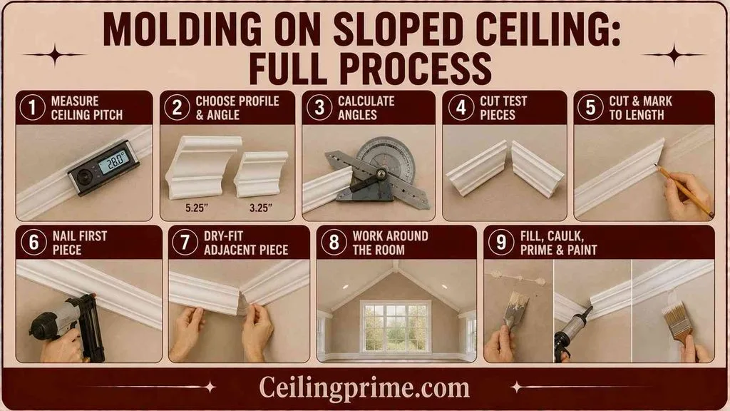 Learn the complete process of Installing Crown Molding on Sloped Ceiling with this step-by-step guide.
