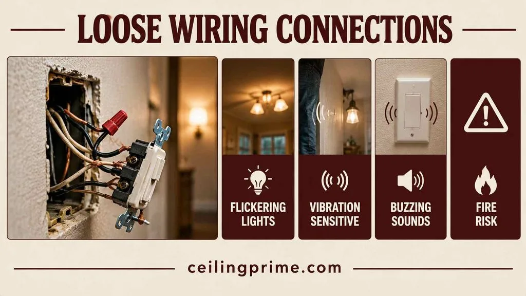 Inspect your loose wiring connections that often lead to persistent Lights Flickering in House problems.
