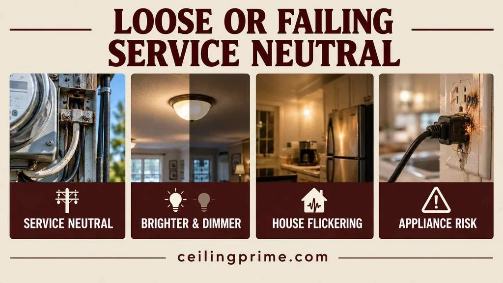 Watch out for Lights Flickering in House issues caused by a loose or failing service neutral.