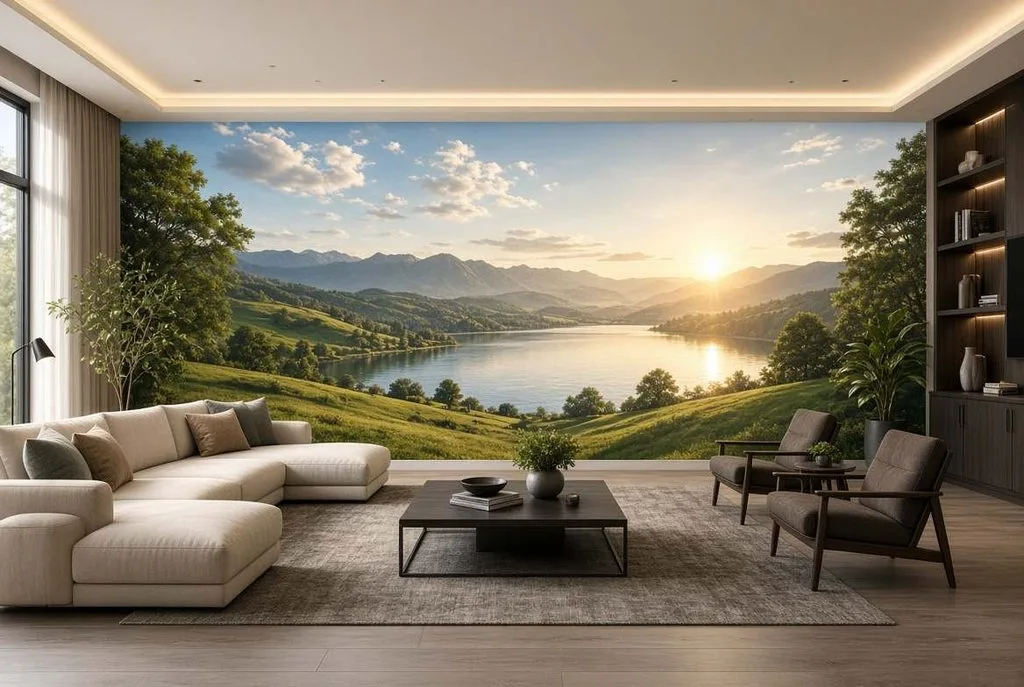 Transform interiors dramatically with a breathtaking nature-inspired Mural or Scene Wallpaper Ceiling design.