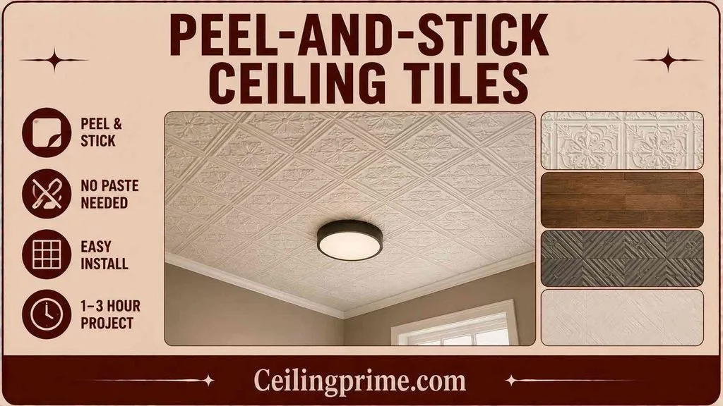 Upgrade home interiors easily using mess-free Peel-and-Stick Ceiling Tiles for a stunning Wallpaper Ceiling look.