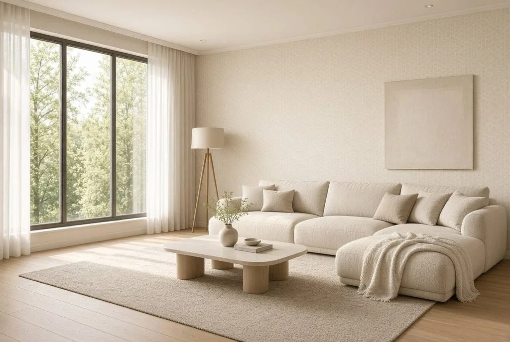 Elevate minimalist living spaces using refined Subtle Tone-on-Tone prints for a Wallpaper Ceiling.