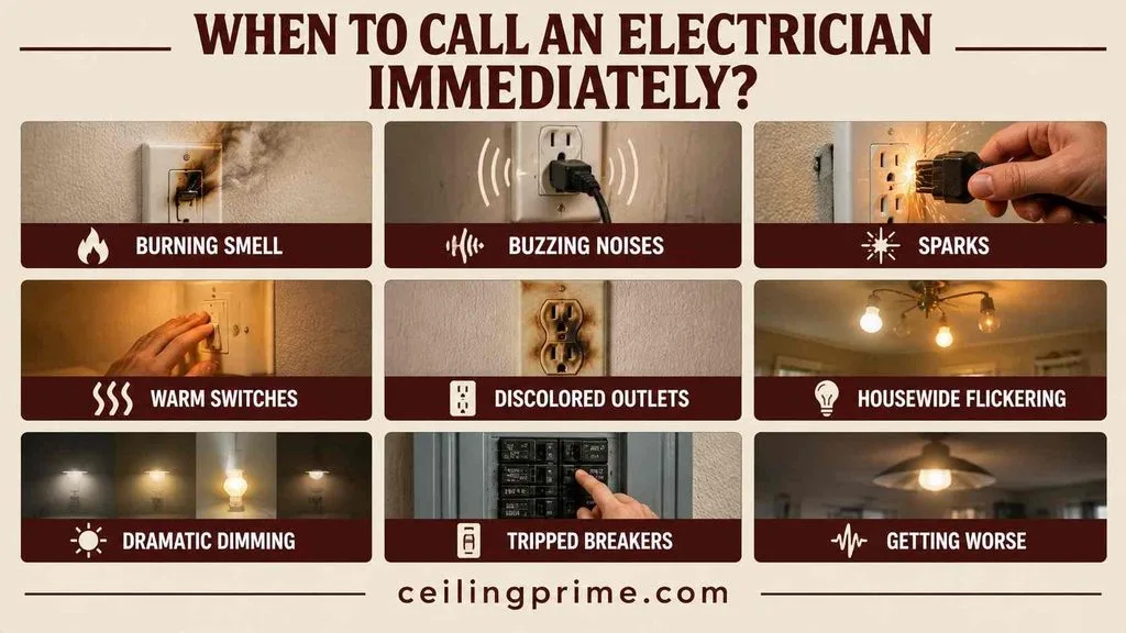 Know when to call an electrician immediately if you experience Lights Flickering in House signs.